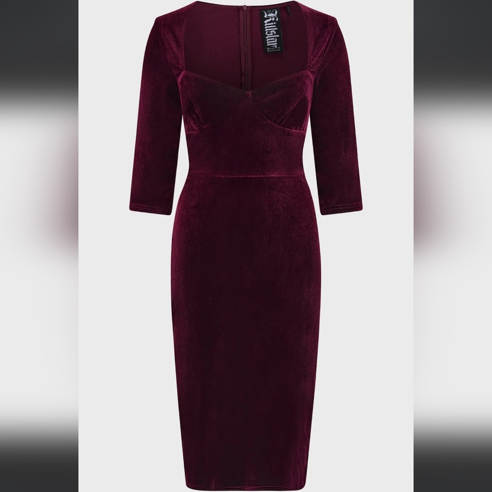 Bordeaux Velvet Midi Dress - Pinup Couture